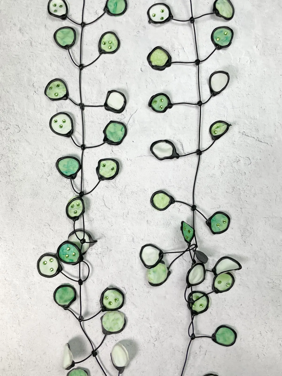 Ink Necklace, Soft Green with Crystals