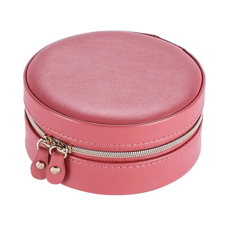 Jewelry Storage Box Round Portable Travel Earrings Ring Lipstick  Holders Case