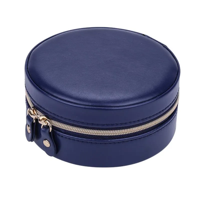 Jewelry Storage Box Round Portable Travel Earrings Ring Lipstick  Holders Case