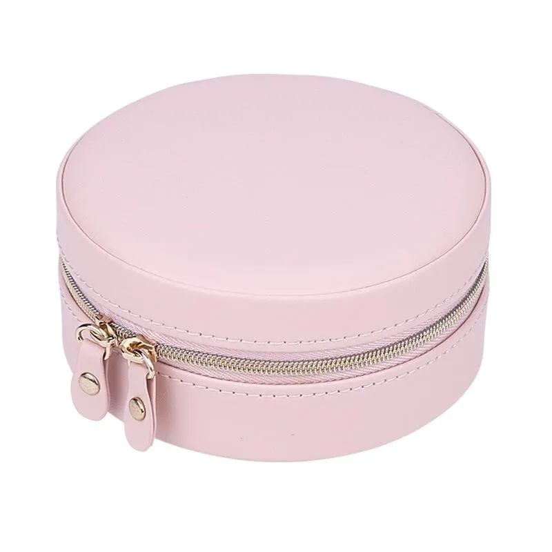 Jewelry Storage Box Round Portable Travel Earrings Ring Lipstick  Holders Case