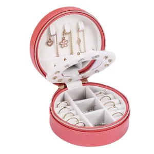 Jewelry Storage Box Round Portable Travel Earrings Ring Lipstick  Holders Case
