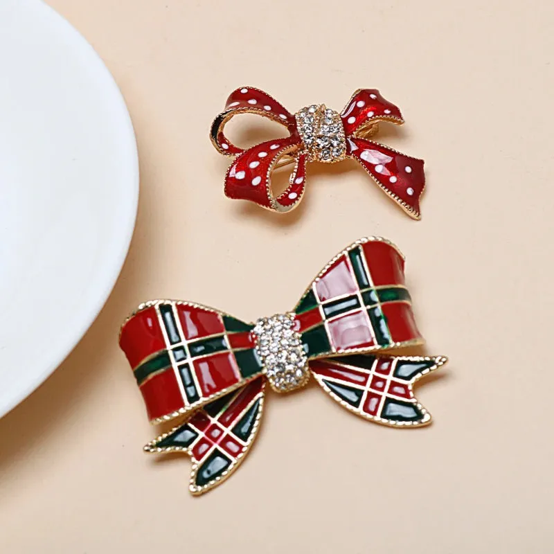 Lovely Christmas Bow Brooch Pin with Sparkling Crystal Accents