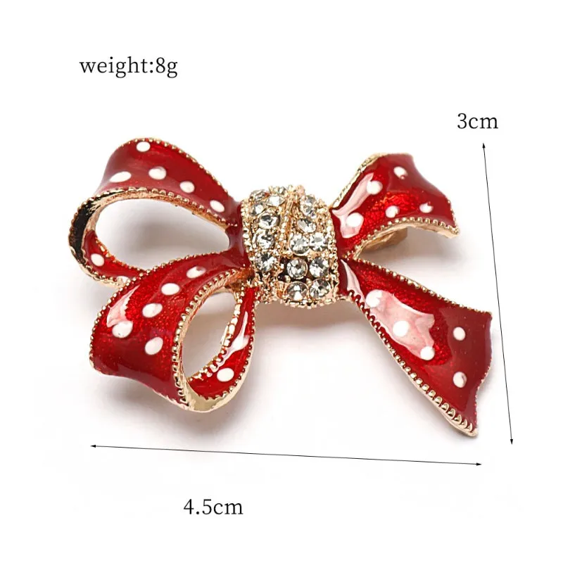 Lovely Christmas Bow Brooch Pin with Sparkling Crystal Accents