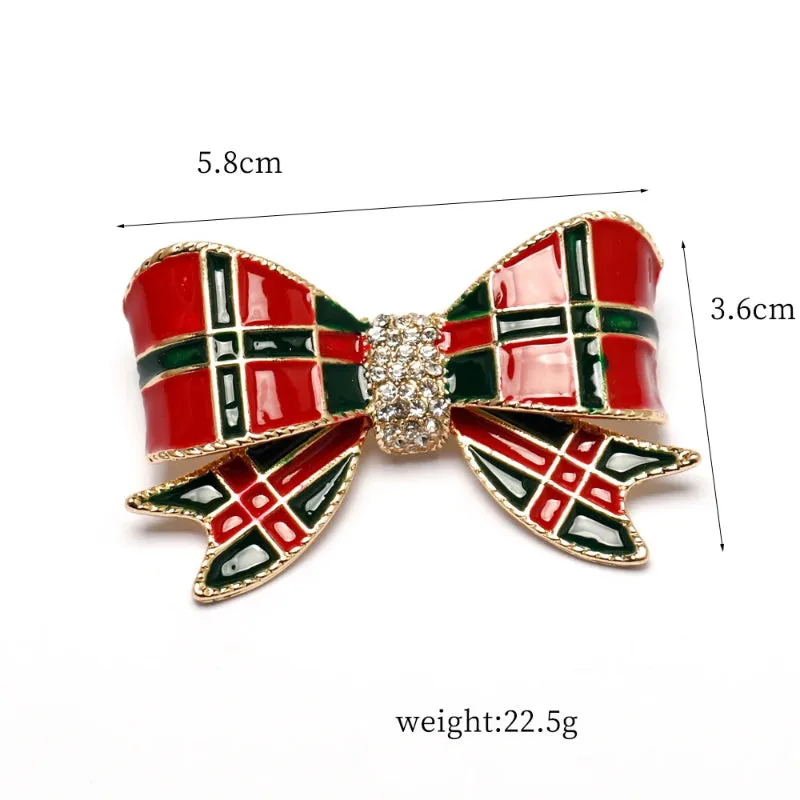 Lovely Christmas Bow Brooch Pin with Sparkling Crystal Accents