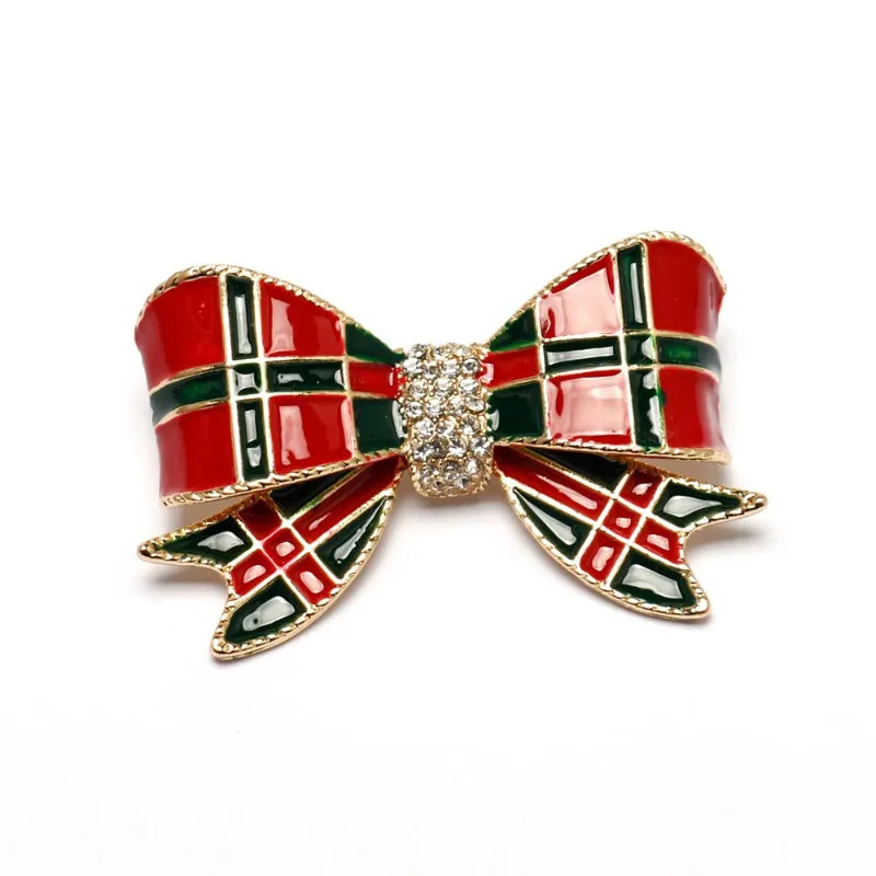 Lovely Christmas Bow Brooch Pin with Sparkling Crystal Accents