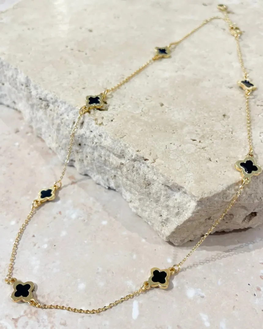 Lustre & Sage Clover 18K Gold Plated Necklace Black