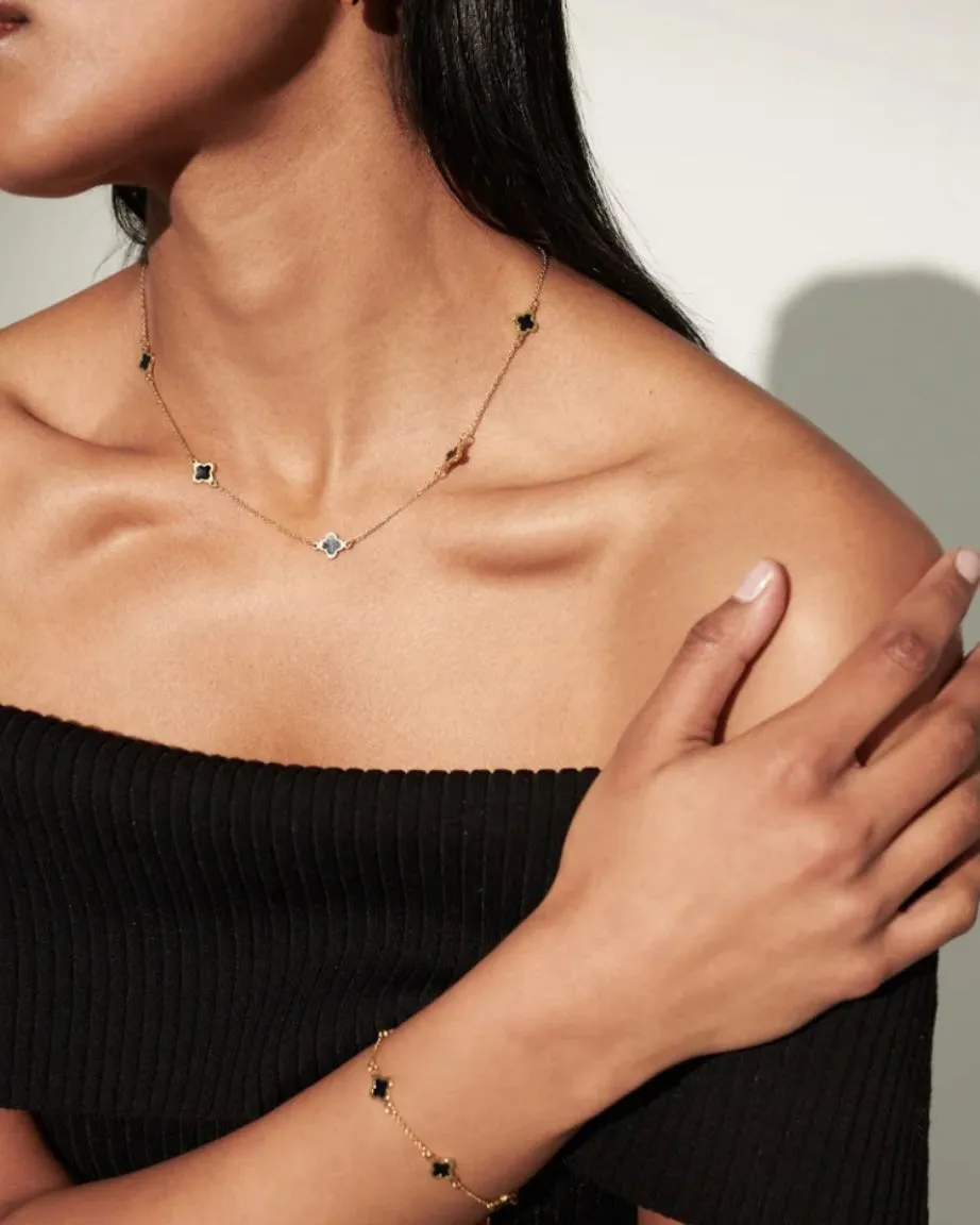 Lustre & Sage Clover 18K Gold Plated Necklace Black