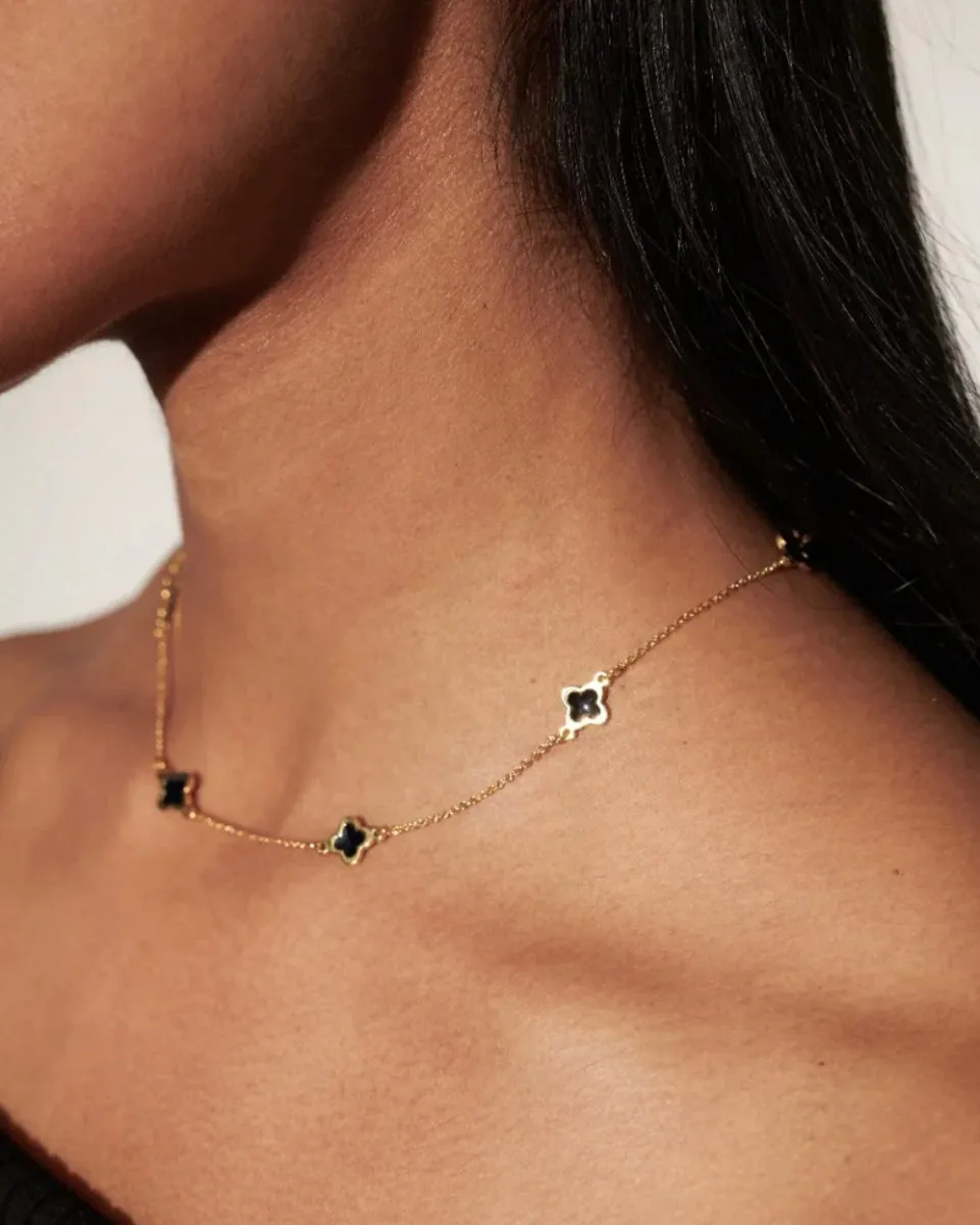 Lustre & Sage Clover 18K Gold Plated Necklace Black