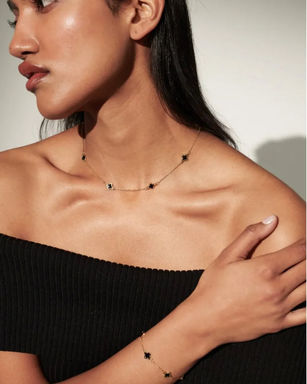 Lustre & Sage Clover 18K Gold Plated Necklace Black