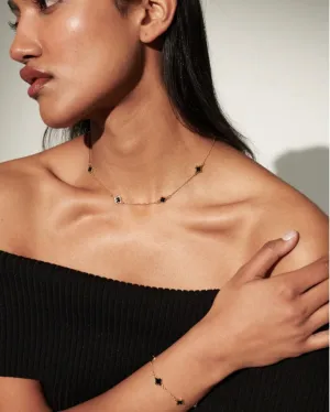 Lustre & Sage Clover 18K Gold Plated Necklace Black