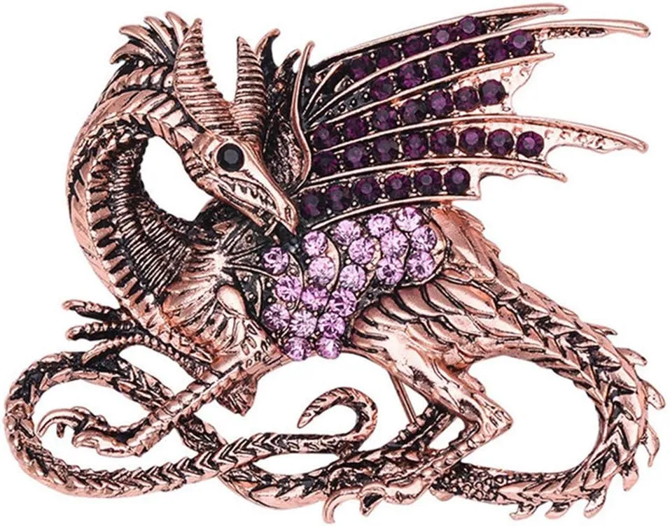Medieval Dragon Crystal Rhinestone Animal Brooch pin decorative safety pins for clothing