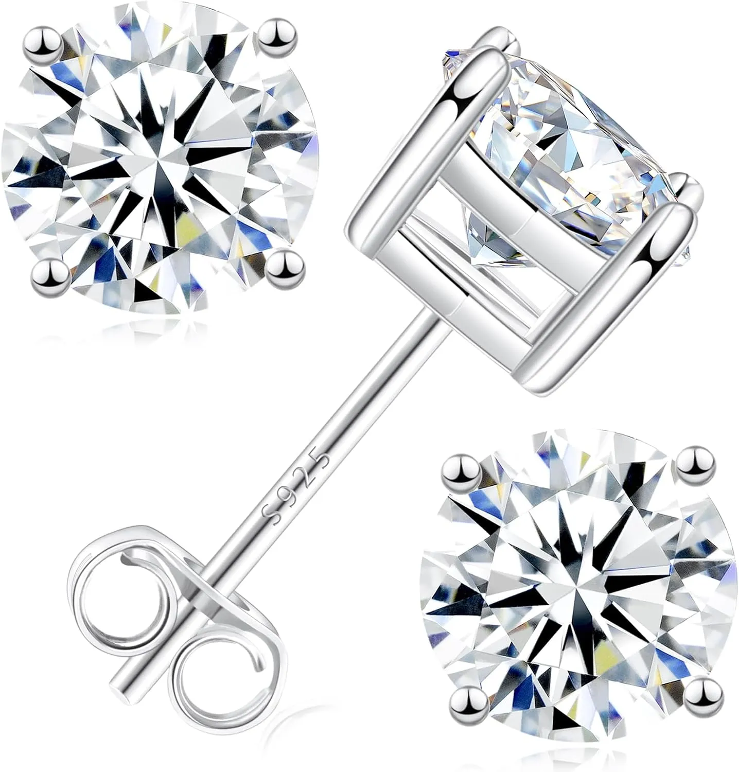 Moissanite Stud Earrings, 0.63.0ct Lab Created Diamond Earrings for Women & Men, D Color VVS1 Clarity, 925 Sterling Silver, 14K White Gold Plated, Hypoallergenic Solitaire Studs Jewelry Gift