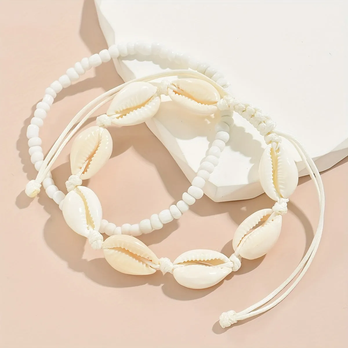 Oceaninspired beaded anklet set with shellshaped beads