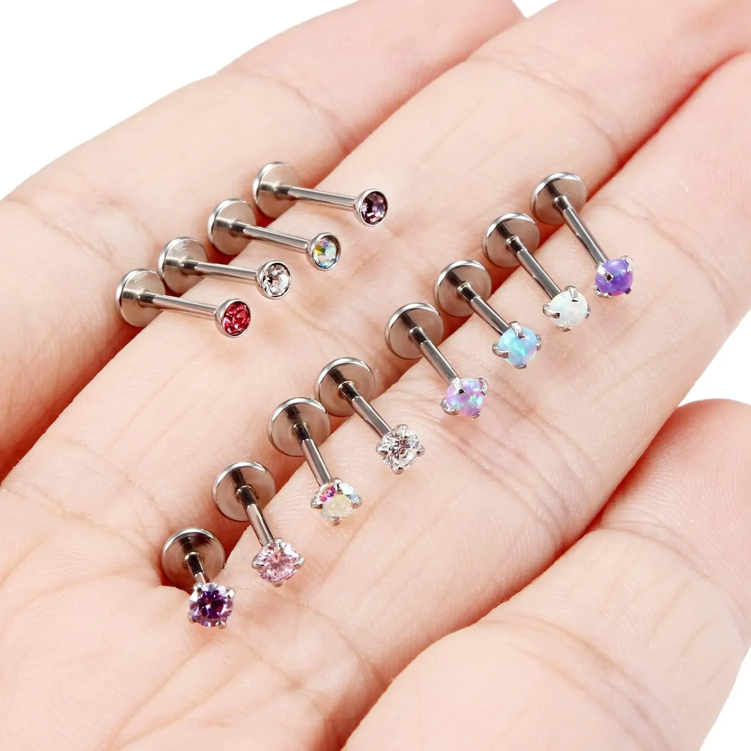 Ocptiy 18G 20G Push in Theadless Nose Rings Studs Hypoallergenic Surgical Steel Cartilage Tragus Helix Earrings Stud Lip labret Monroe Medusa Piercings Jewelry 6mm 7mm 8mm Bar Lenght Diamond 3mm
