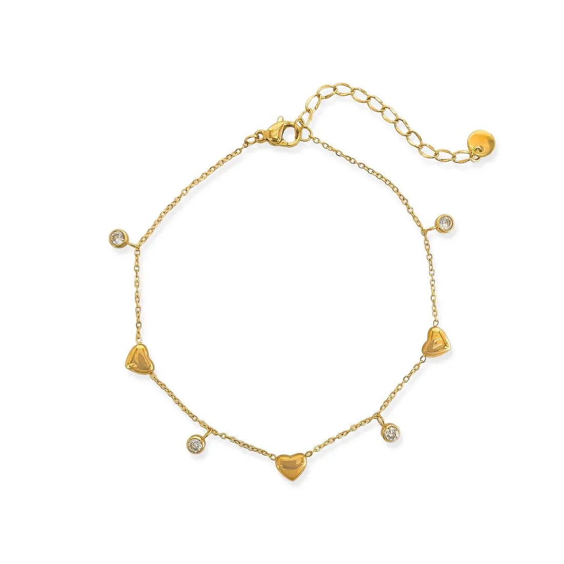 OMG Bling Water Resistant Heart and Rhinestone Anklet In Gold Or Silver