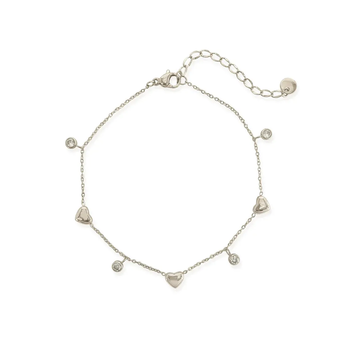 OMG Bling Water Resistant Heart and Rhinestone Anklet In Gold Or Silver