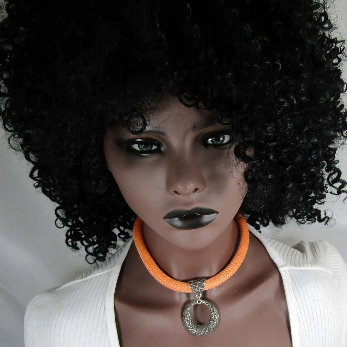 Peach Cotton Climbing  Cord  Necklace with Antique Silver Pendant