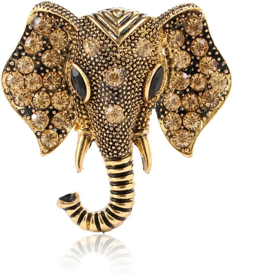 Retro Crystal Elephant Corsage Brooches for Women Dress Accessories