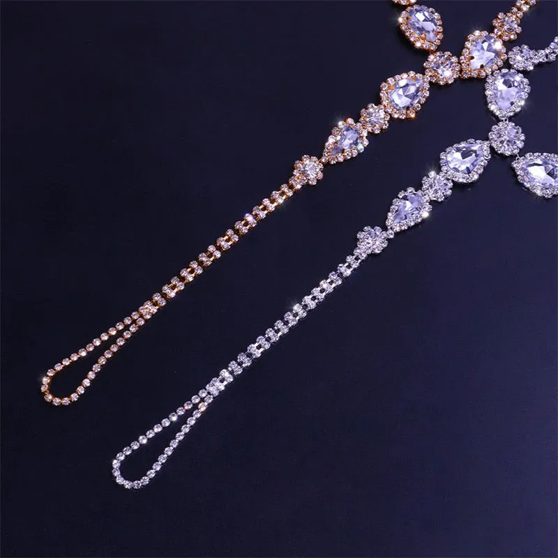 Rhinestone Toe Loop Anklet Silver Color/Gold Color Water Drop CZ Ankle Bracelet Barefoot Foot