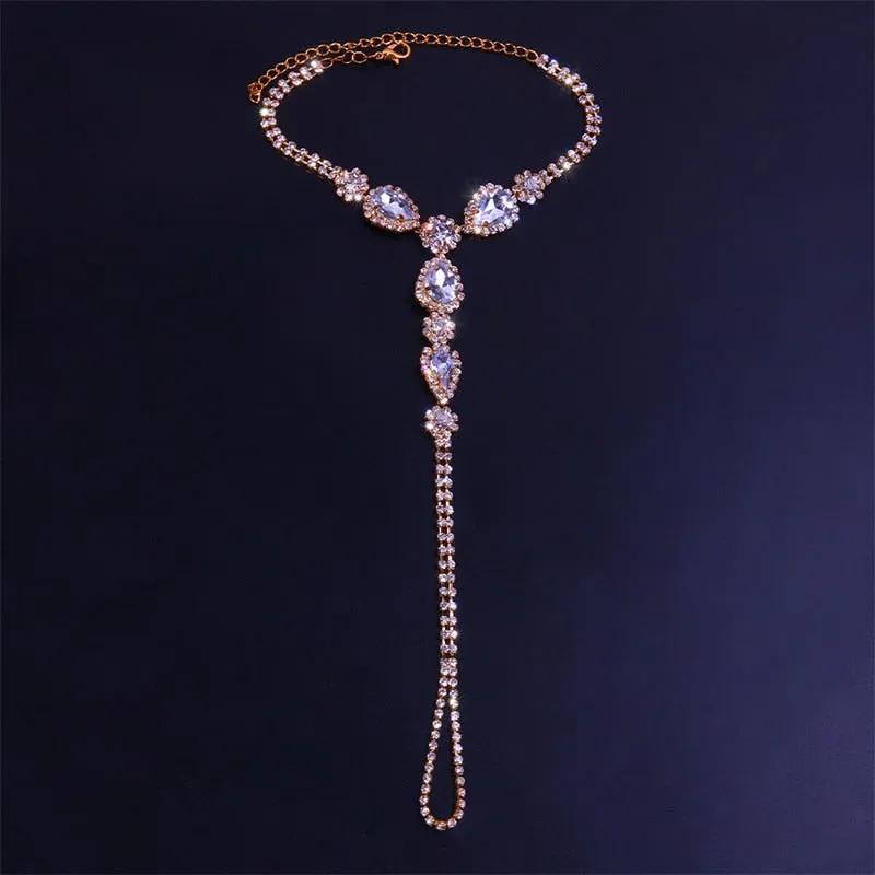 Rhinestone Toe Loop Anklet Silver Color/Gold Color Water Drop CZ Ankle Bracelet Barefoot Foot
