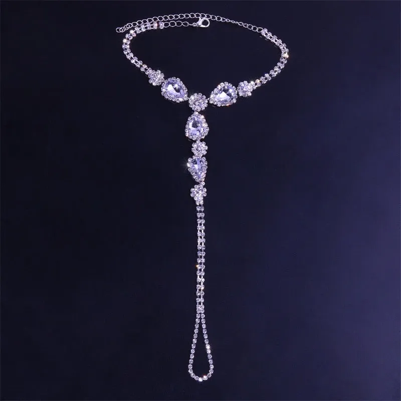 Rhinestone Toe Loop Anklet Silver Color/Gold Color Water Drop CZ Ankle Bracelet Barefoot Foot