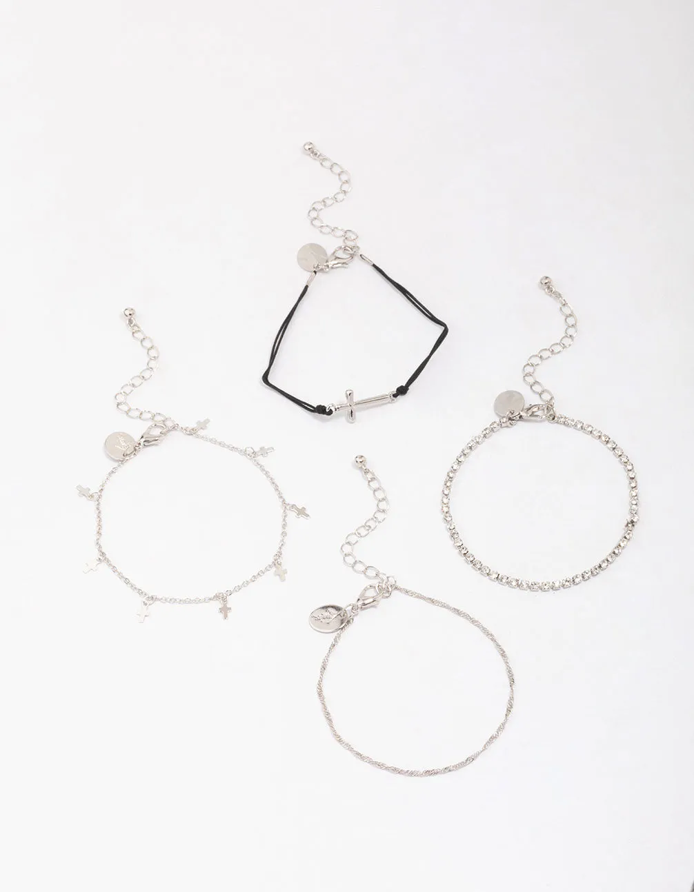 Rhodium Mini Cross Bracelet 4-Pack