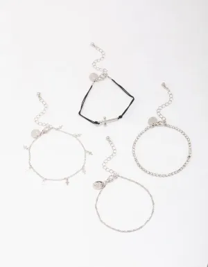 Rhodium Mini Cross Bracelet 4-Pack