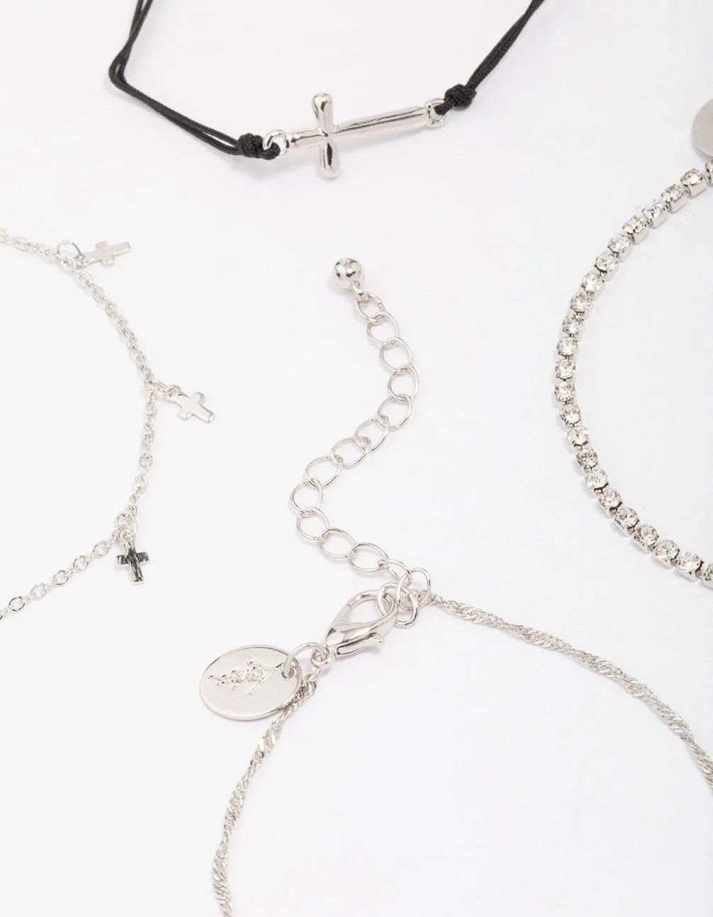 Rhodium Mini Cross Bracelet 4-Pack
