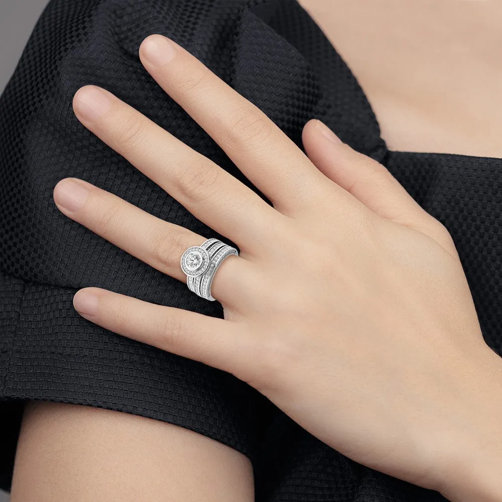 Rhodium-Plated CZ Round Cut 3 Piece Set Ring in Sterling Silver