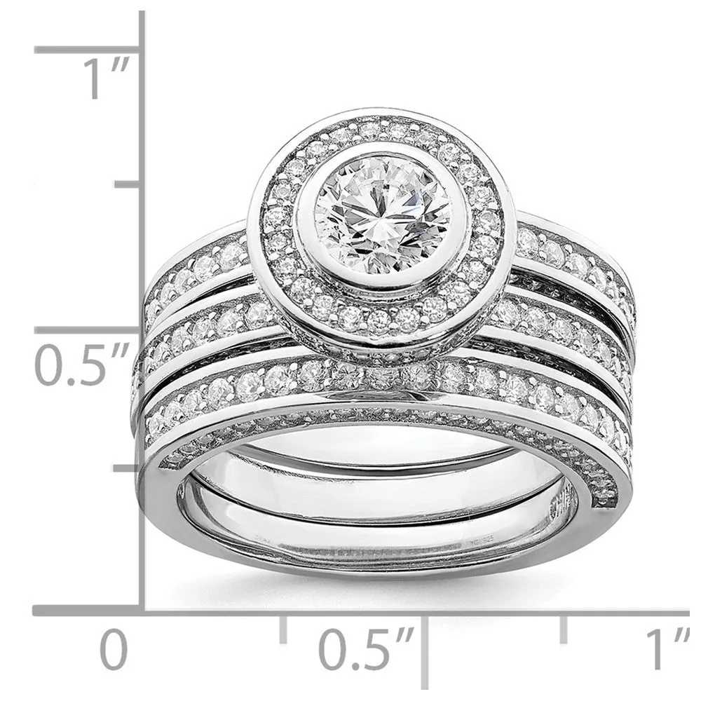 Rhodium-Plated CZ Round Cut 3 Piece Set Ring in Sterling Silver
