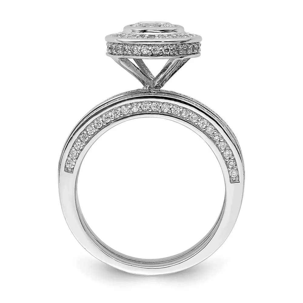 Rhodium-Plated CZ Round Cut 3 Piece Set Ring in Sterling Silver