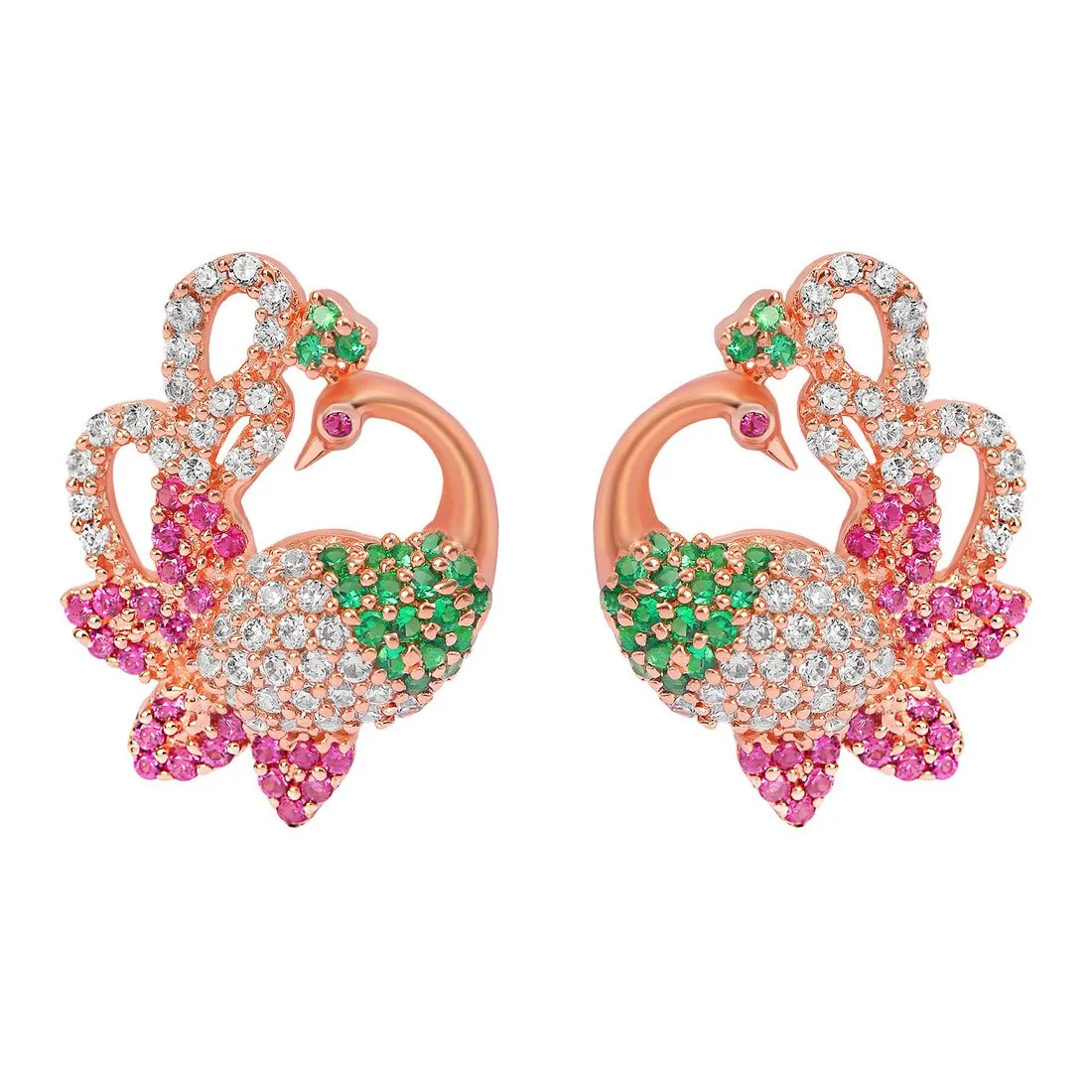 Rosy Peacock Elegance Rose Gold-Plated 925 Sterling Silver Earrings