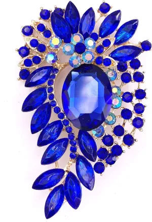 SELOVO Big Large Crystal Rhinestone Leaf Oval Statement Brooch Pin Jewelry Gold Tone