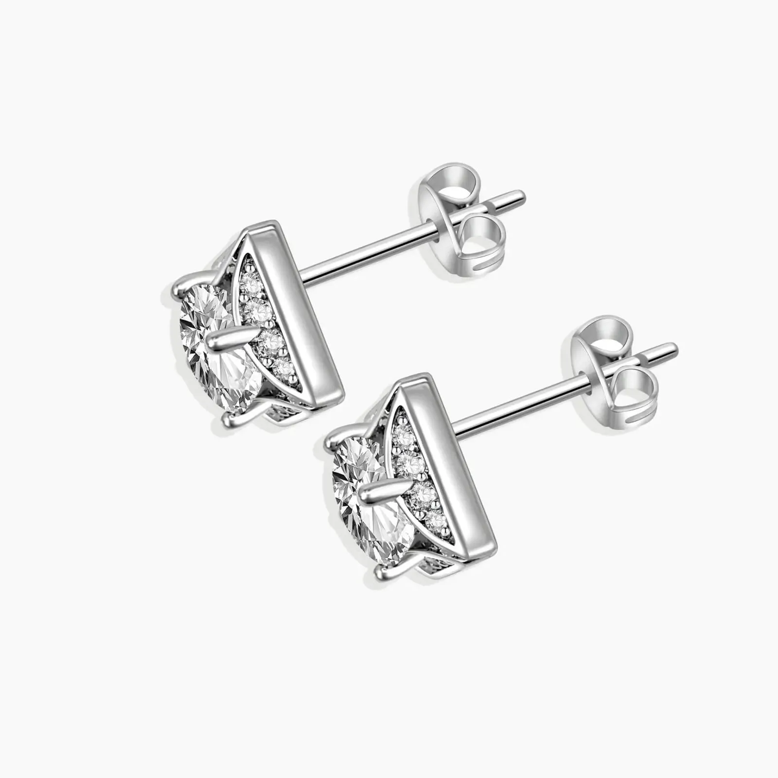 Silver Square Moissanite Stud Earrings featuring Round Moissanite and Zirconia Accents - Irosk Australia®