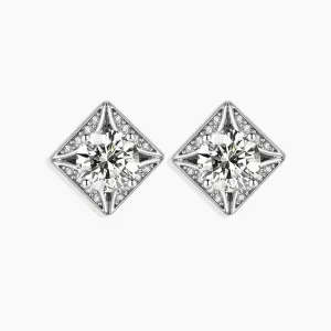 Silver Square Moissanite Stud Earrings featuring Round Moissanite and Zirconia Accents - Irosk Australia®