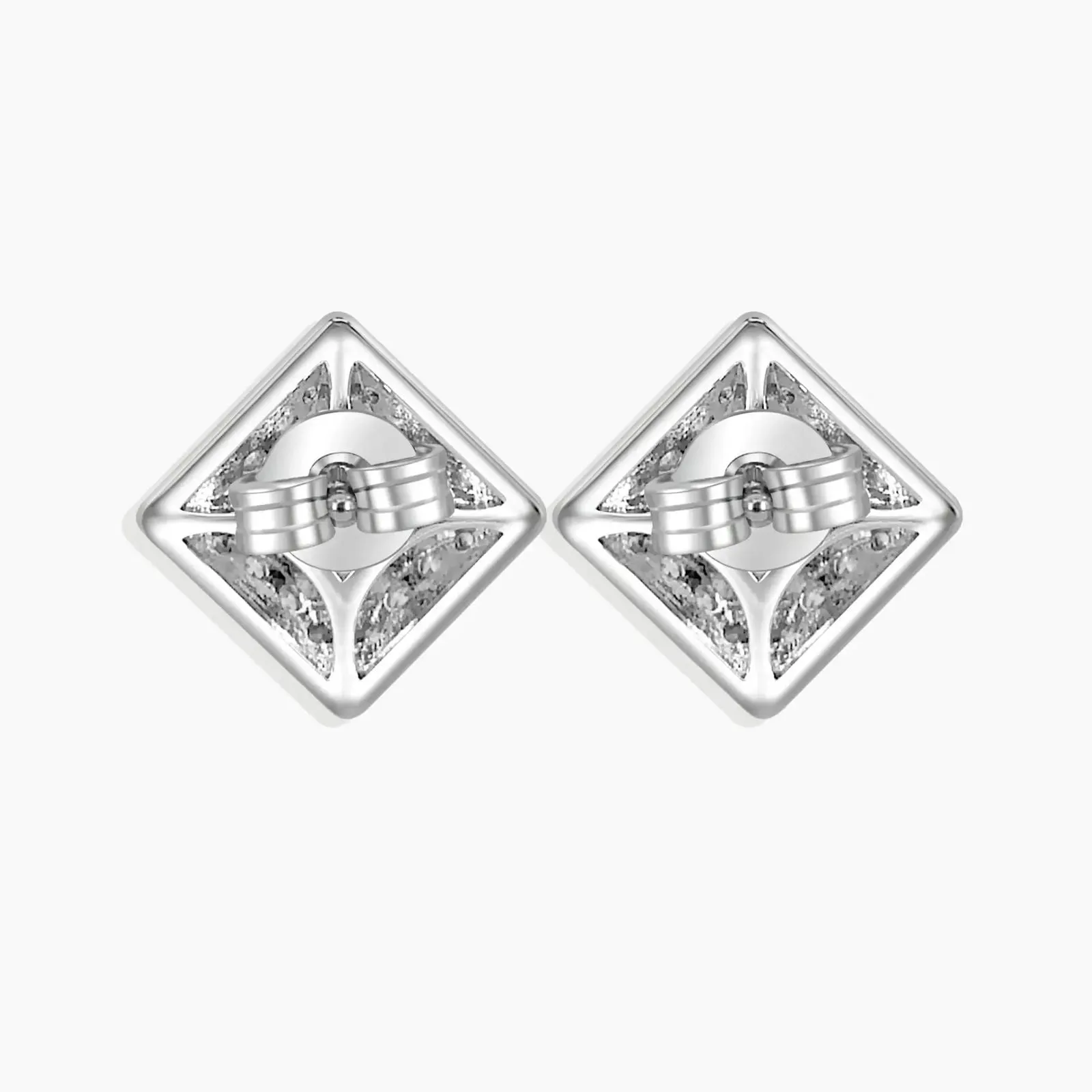 Silver Square Moissanite Stud Earrings featuring Round Moissanite and Zirconia Accents - Irosk Australia®