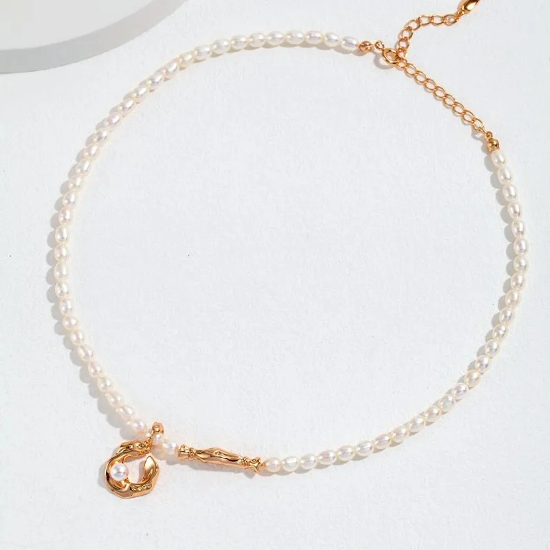 Soft Scarf Charm Freshwater Pearls Necklace-Gold Vermeil