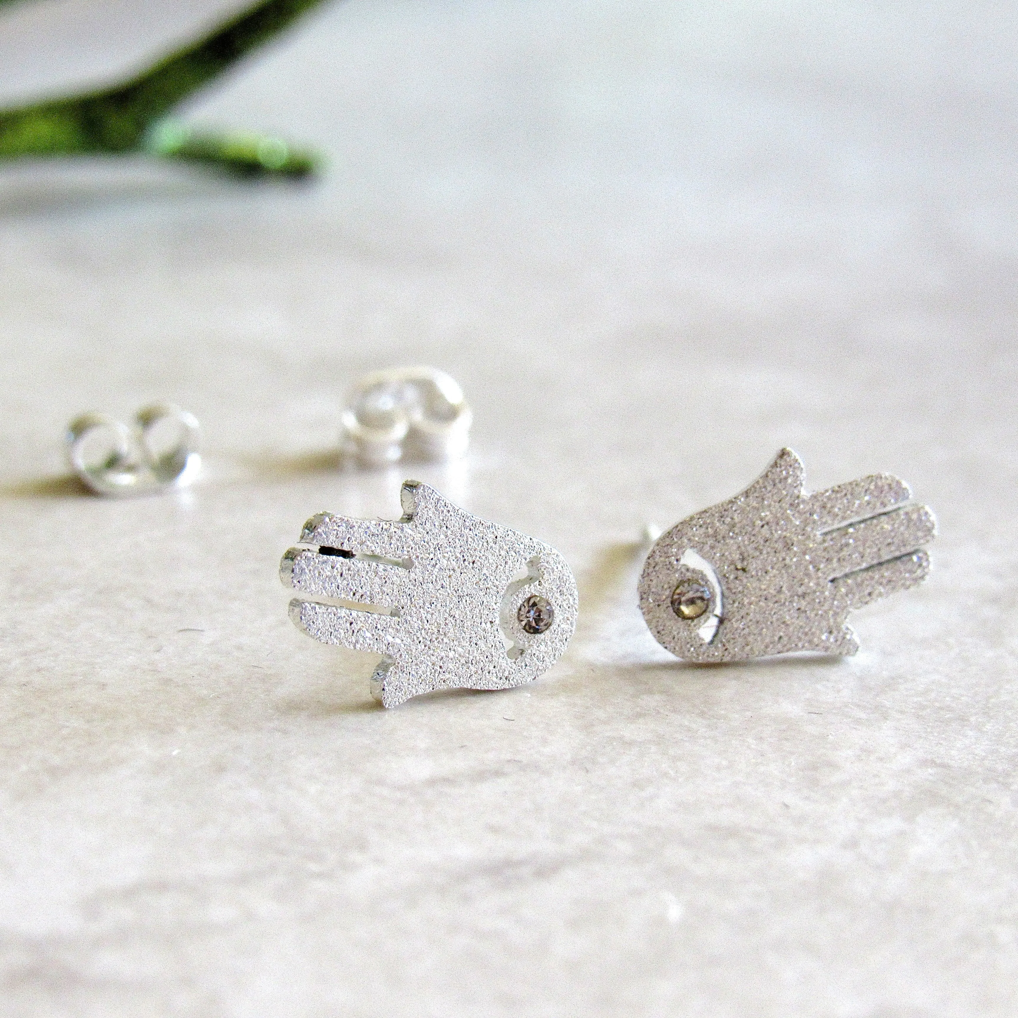 Sparkling Silver Hamsa Earring Studs