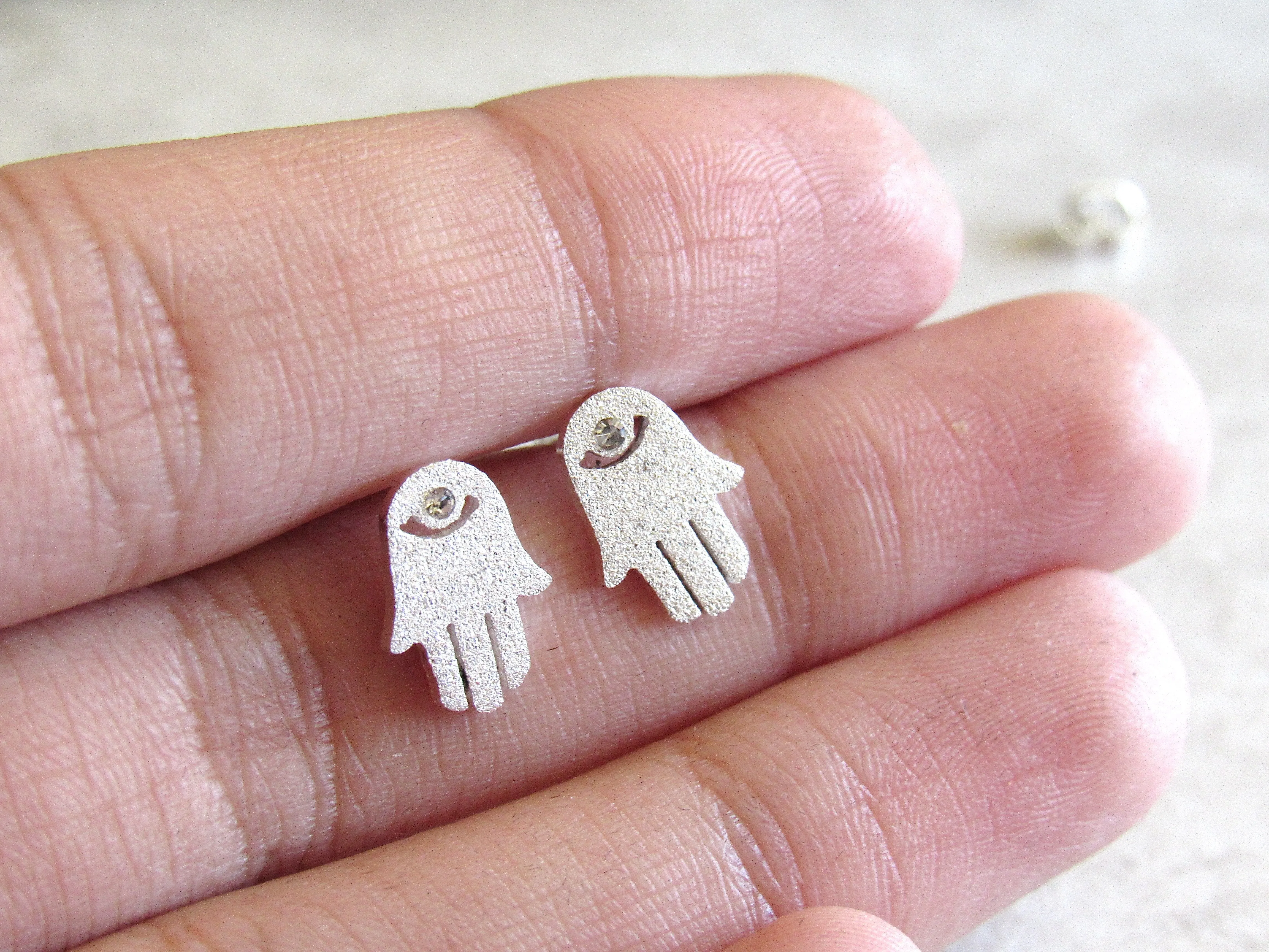Sparkling Silver Hamsa Earring Studs