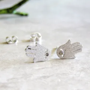 Sparkling Silver Hamsa Earring Studs