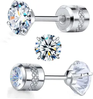 Stainless Steel Moissanite Stud Earrings for Women Men White Gold Plated VVS1 Mosissanite Hypoallergenic Dainty Screw Back Stud Earrings