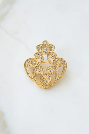 The Crown Brooch - Gold With White Crystals