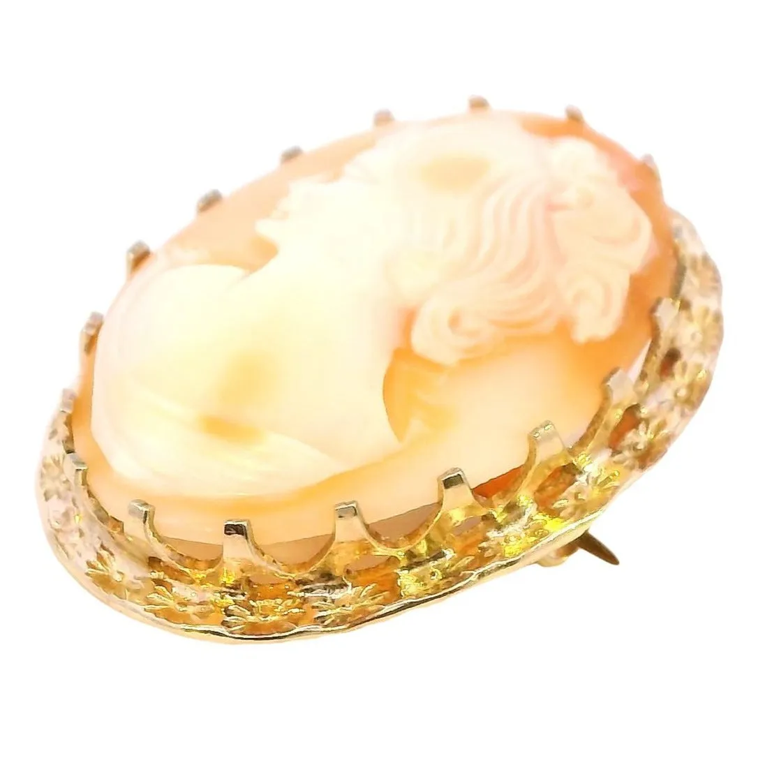 Timeless Gold-Tone Shell Cameo Brooch - Elegant Sustainability
