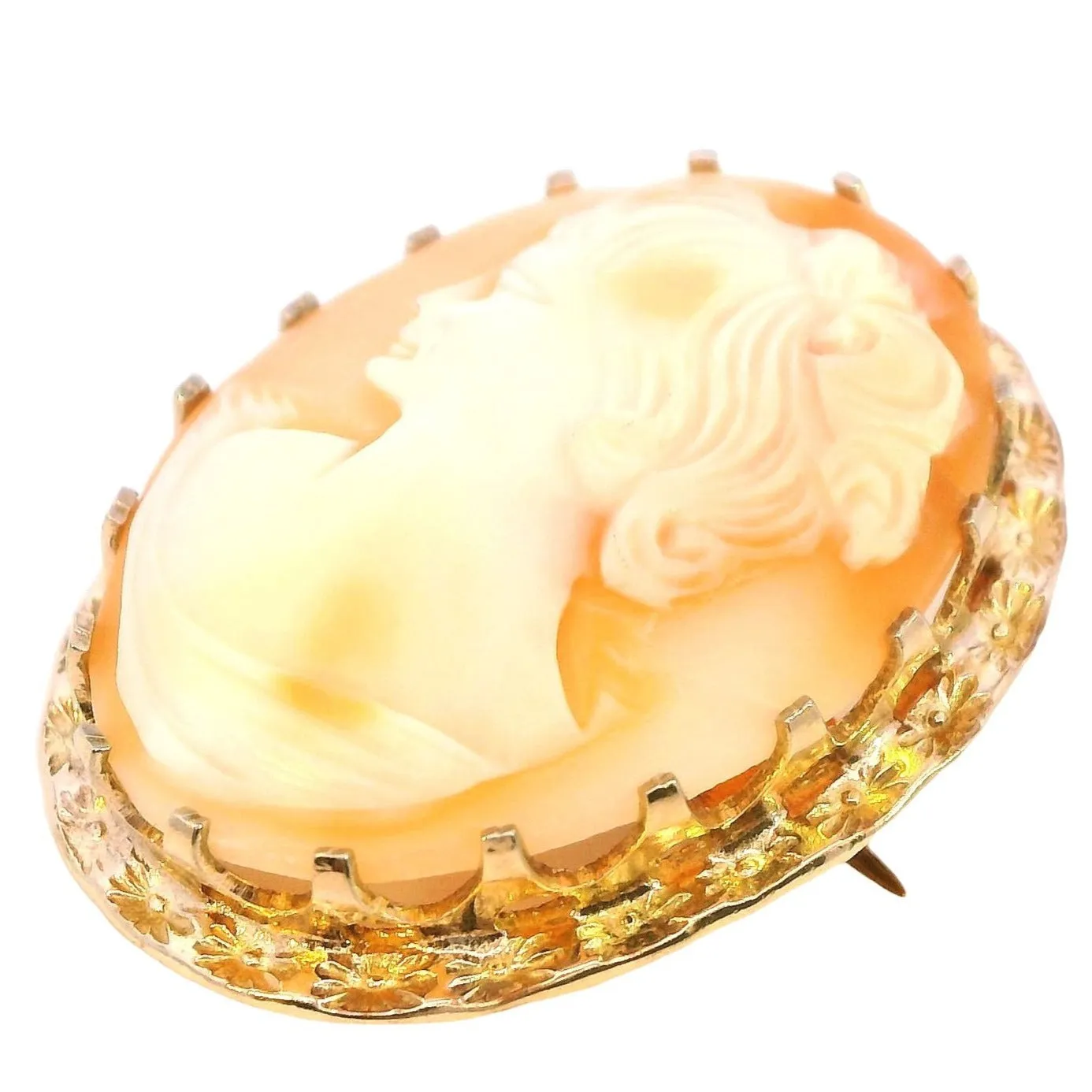 Timeless Gold-Tone Shell Cameo Brooch - Elegant Sustainability