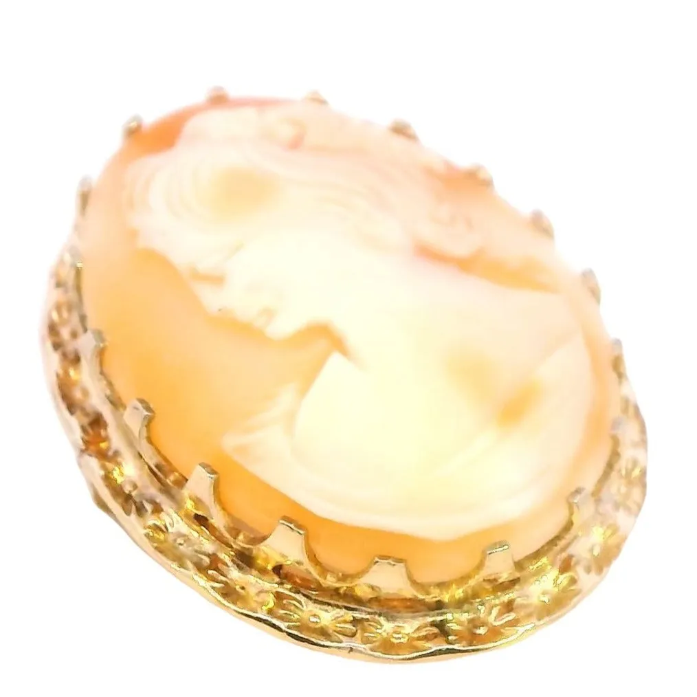 Timeless Gold-Tone Shell Cameo Brooch - Elegant Sustainability
