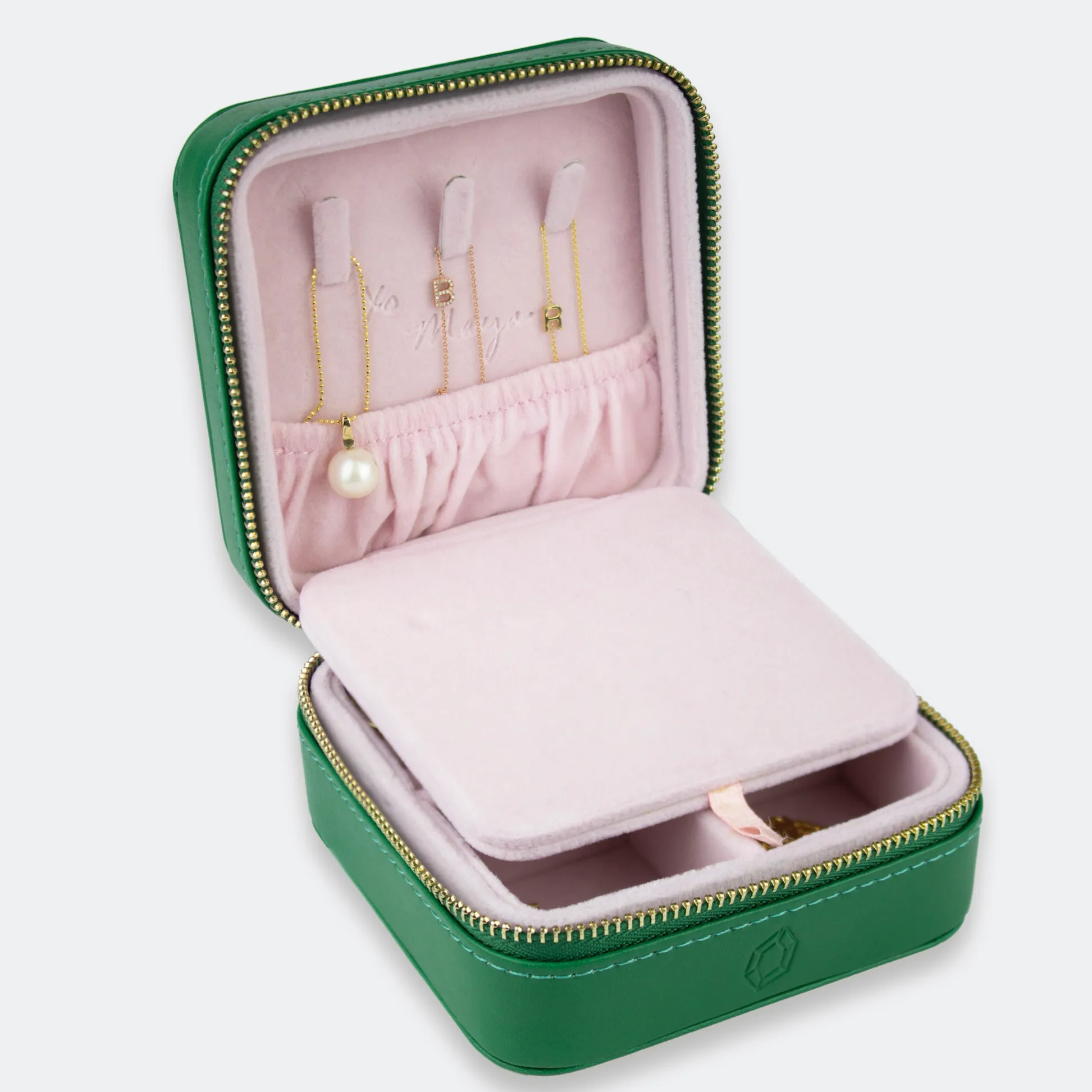 Travel Jewelry Case - Green/Pink
