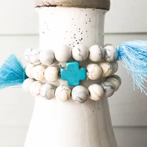 Turquoise and Ivory Cross Bracelets with Tassels