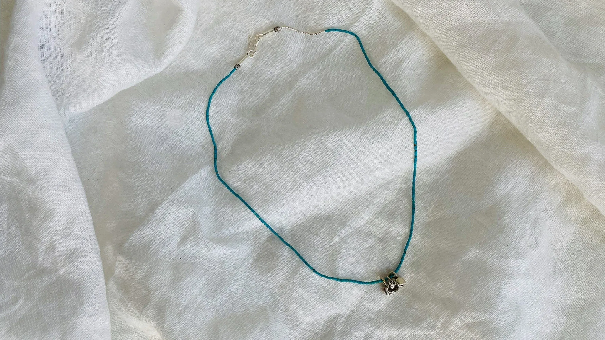 Turquoise Choker Necklace. Tiny Turquoise Heishi and Sterling Silver
