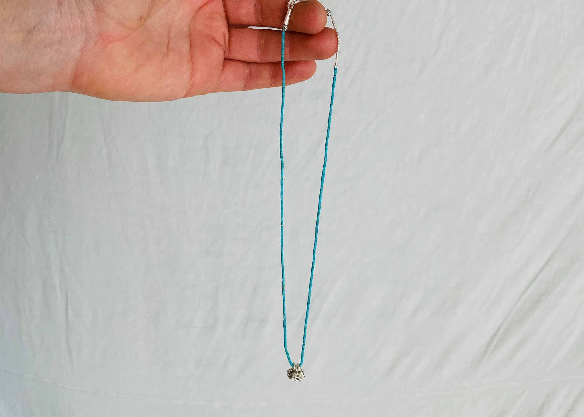 Turquoise Choker Necklace. Tiny Turquoise Heishi and Sterling Silver