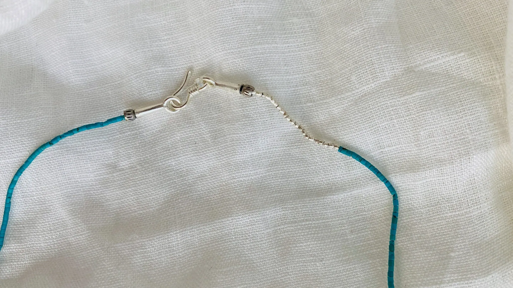 Turquoise Choker Necklace. Tiny Turquoise Heishi and Sterling Silver